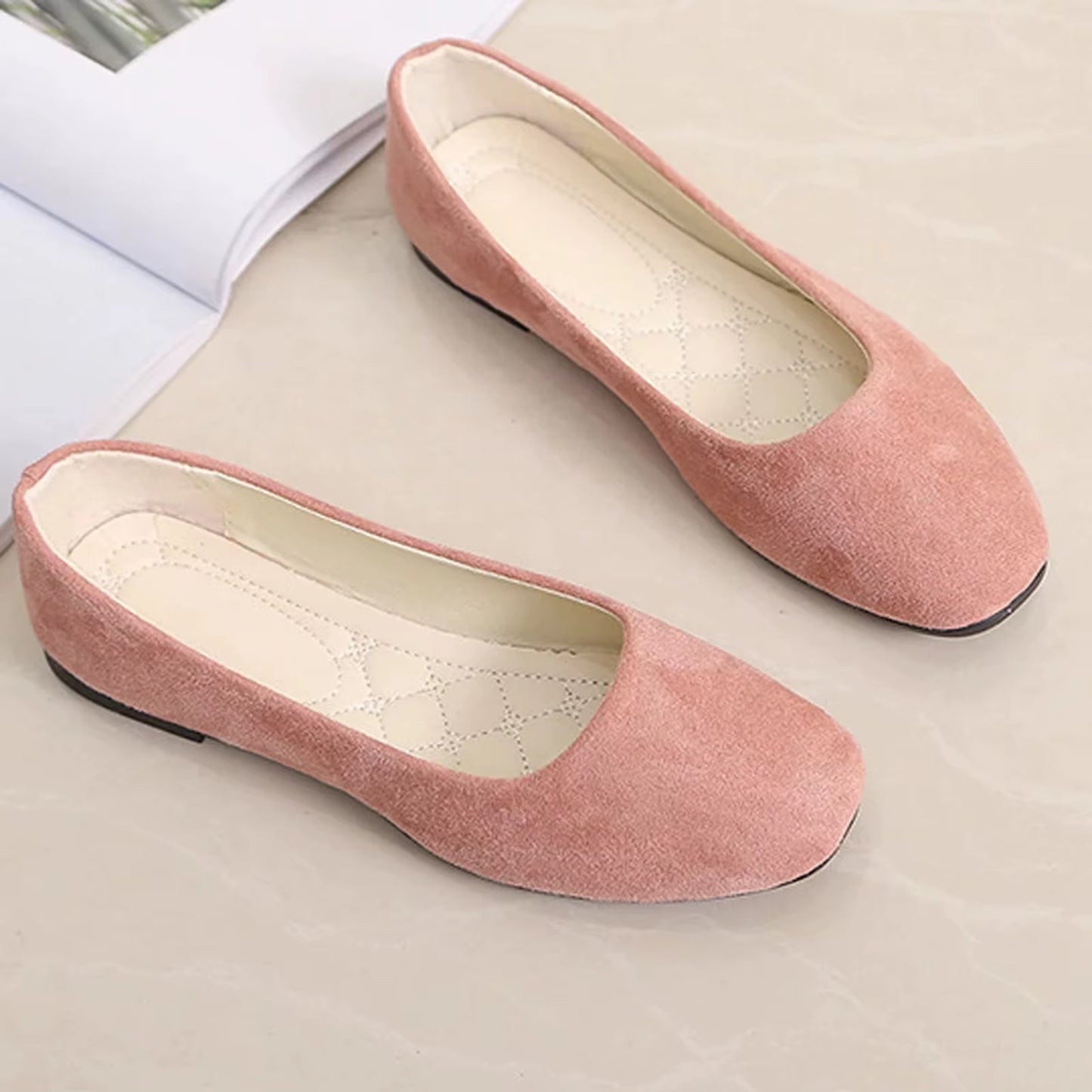 Women's Suede Square Toe Flats - Elegant and Comfortable Spring/Summer Footwear (Sizes 34-39)