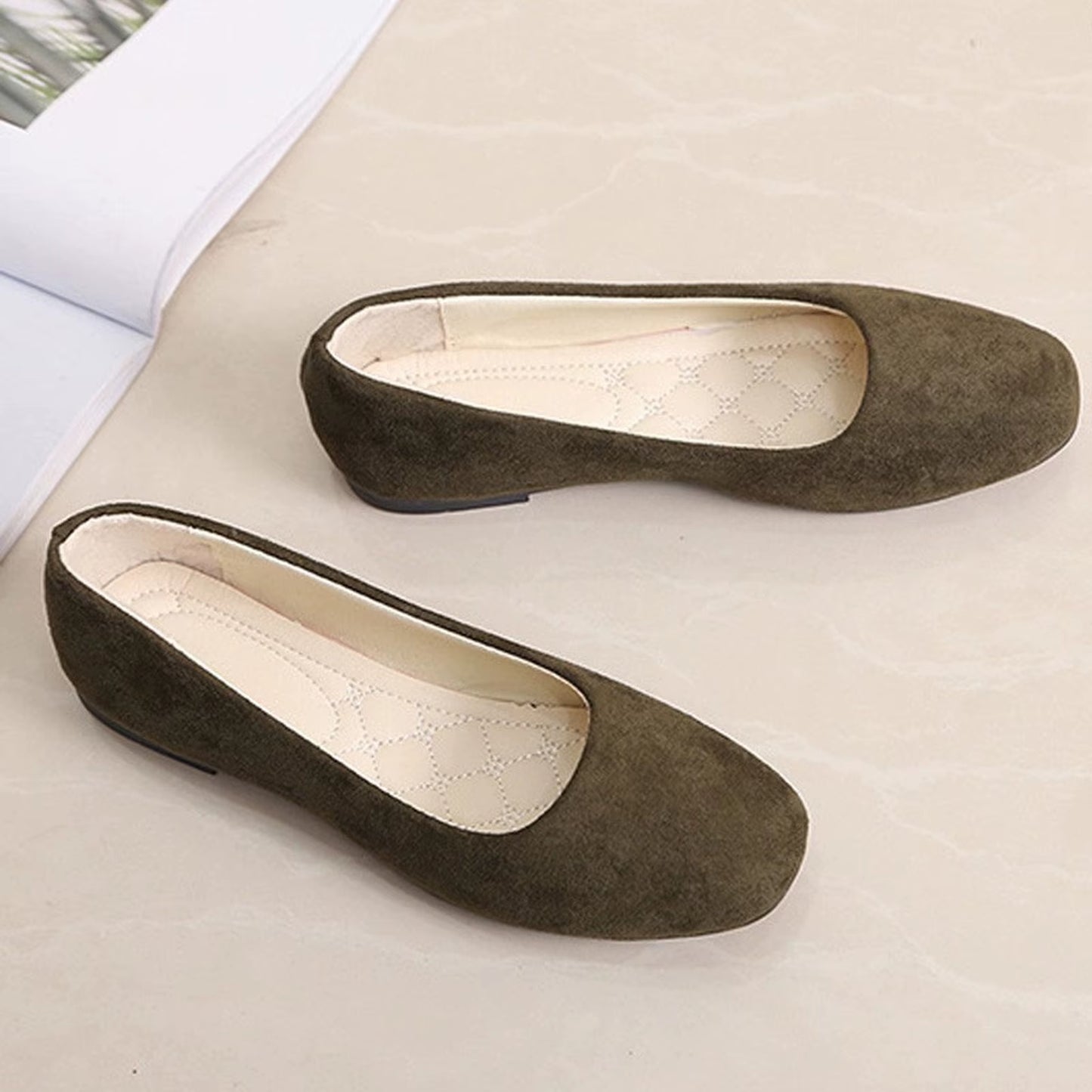 Women's Suede Square Toe Flats - Elegant and Comfortable Spring/Summer Footwear (Sizes 34-39)