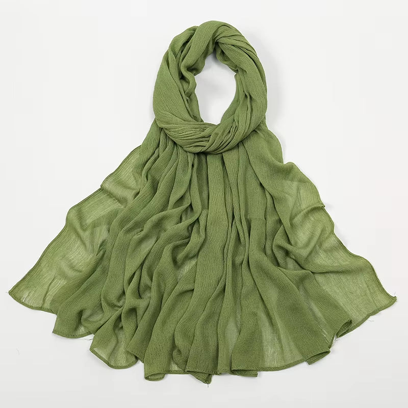 New Crinkle Rayon Hijabs Women Scarf Solid Headscarf Wrap Big Size Plain Long Shawls Muslim Women Hijab Islamic Turban Headbands