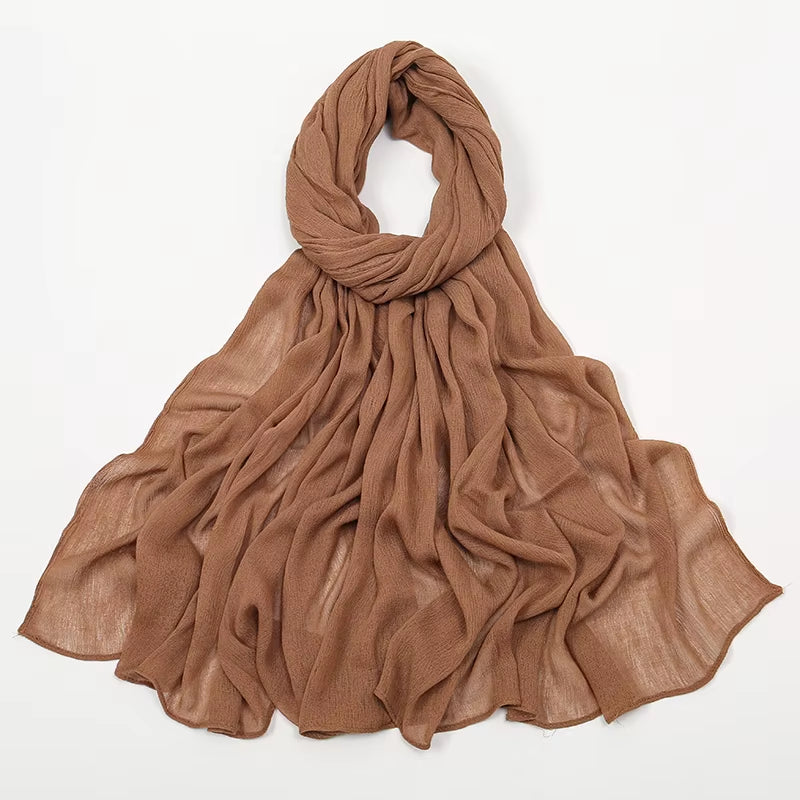 New Crinkle Rayon Hijabs Women Scarf Solid Headscarf Wrap Big Size Plain Long Shawls Muslim Women Hijab Islamic Turban Headbands