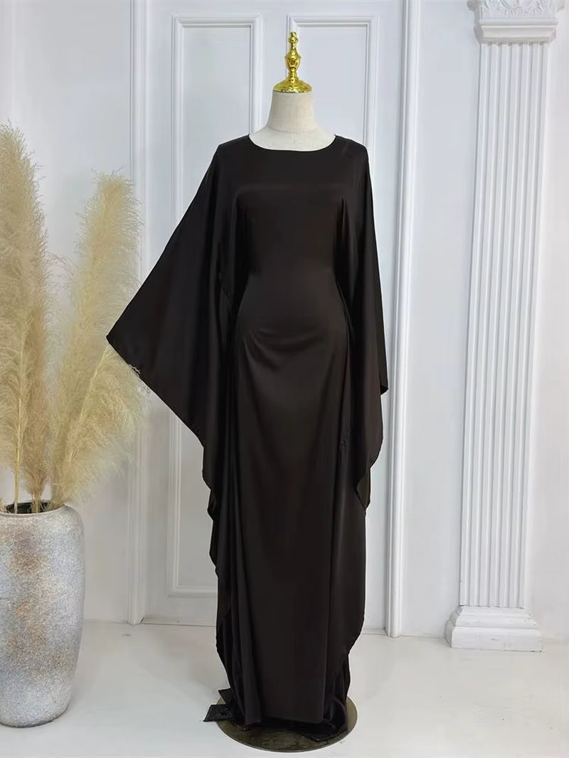 Eid Shiny Batwing Satin Abaya Dubai Luxury 2024 Muslim Abayas for Women Maxi Kaftan Dress Islamic Clothing Caftan Marocain Femme