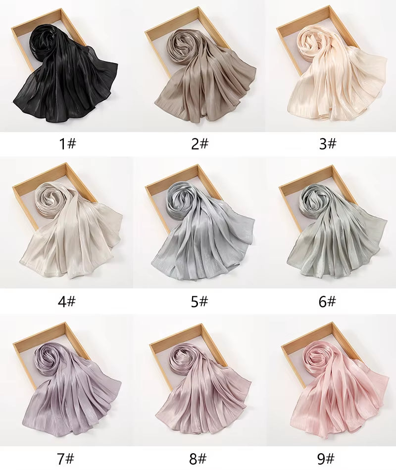 New Premium Shimmer Silk Hijab Scarf Women Luxury Medine Silk Veil Muslim Women Hijab Shiny Shawl Islamic Turban Haedscarf Wraps