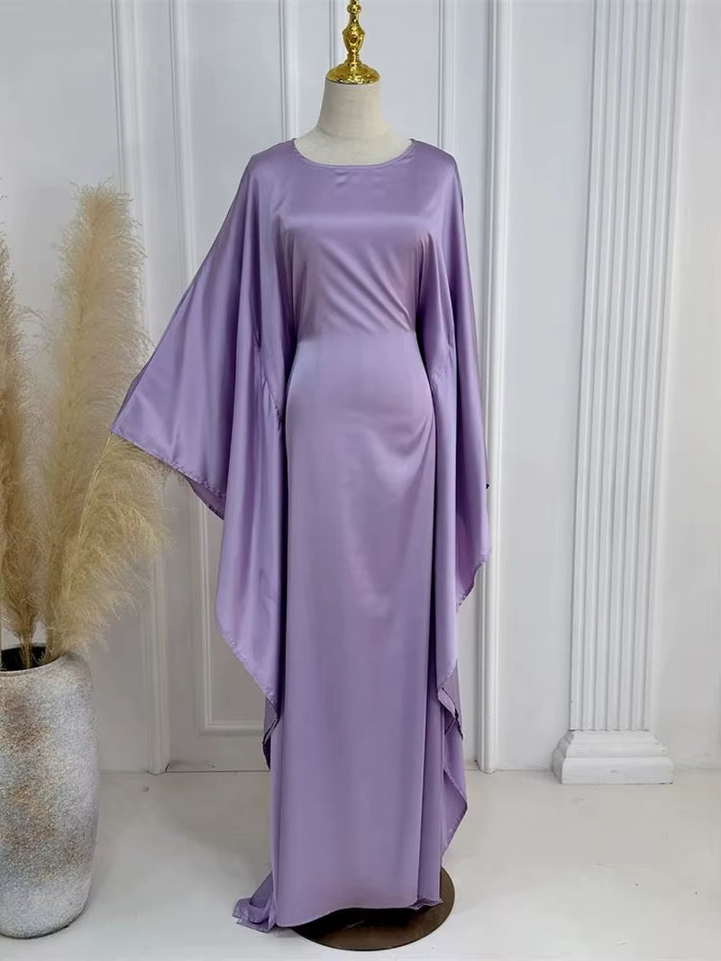 Eid Shiny Batwing Satin Abaya Dubai Luxury 2024 Muslim Abayas for Women Maxi Kaftan Dress Islamic Clothing Caftan Marocain Femme