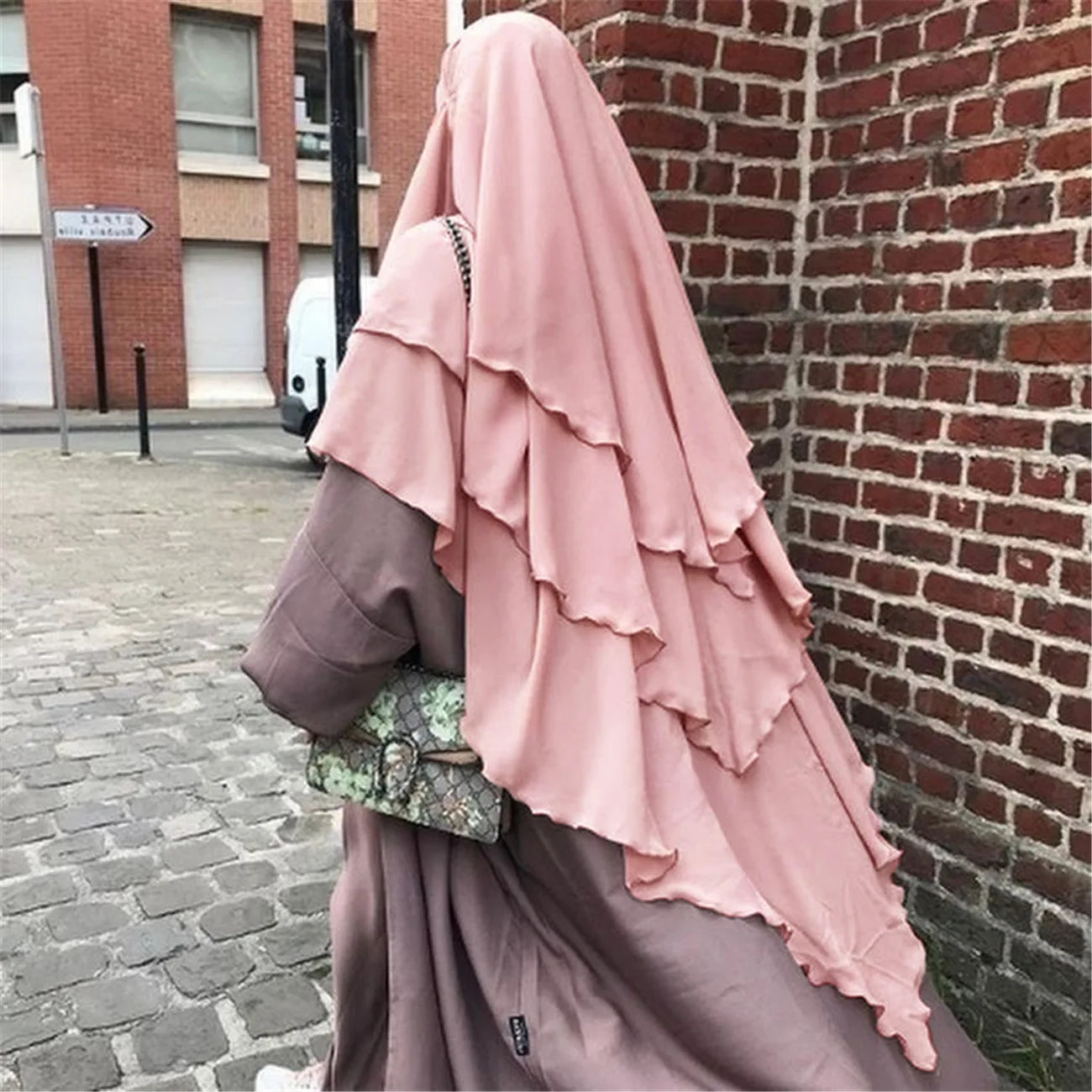 Plain Three-Layer Chiffon Hijab Prayer Khimar Solid Color Arabian Türkiye Shawl Headscarf 136*120Cm