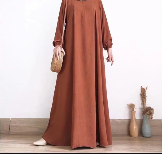 Solid Stretch Cuff Women Dress Zip-Up O-Neck Abayas for Women Simple Muslim A-Line Dresses Femme Turkey Dubai Vestido Kaftan