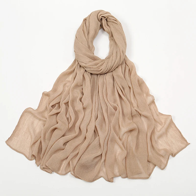 New Crinkle Rayon Hijabs Women Scarf Solid Headscarf Wrap Big Size Plain Long Shawls Muslim Women Hijab Islamic Turban Headbands