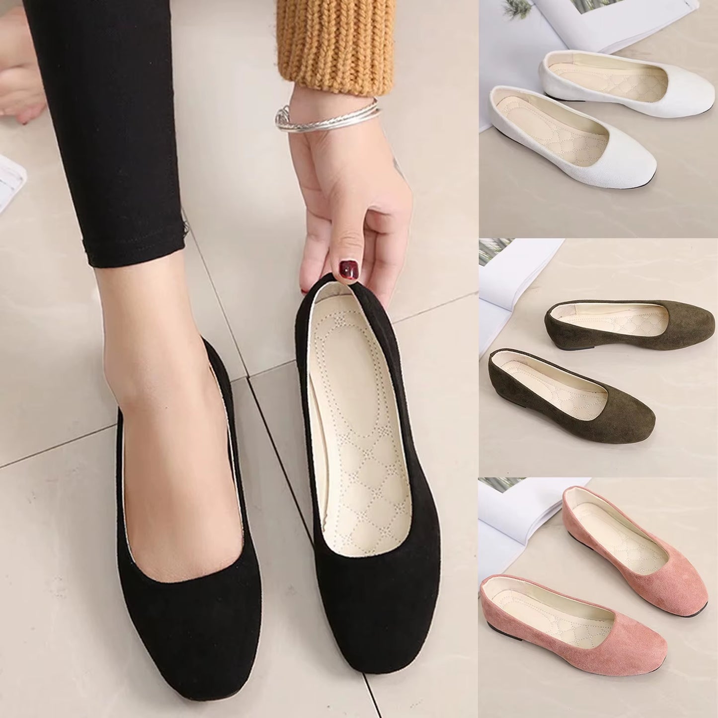 Women's Suede Square Toe Flats - Elegant and Comfortable Spring/Summer Footwear (Sizes 34-39)