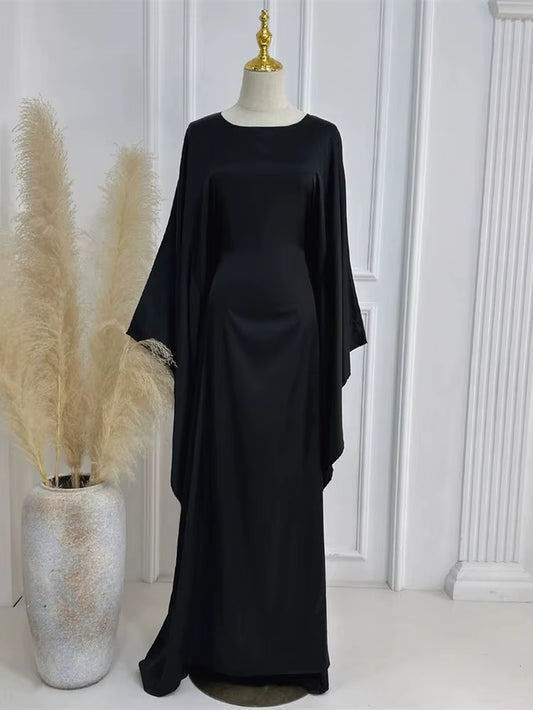 Eid Shiny Batwing Satin Abaya Dubai Luxury 2024 Muslim Abayas for Women Maxi Kaftan Dress Islamic Clothing Caftan Marocain Femme