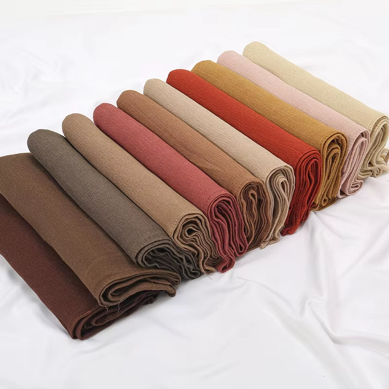 New Crinkle Rayon Hijabs Women Scarf Solid Headscarf Wrap Big Size Plain Long Shawls Muslim Women Hijab Islamic Turban Headbands
