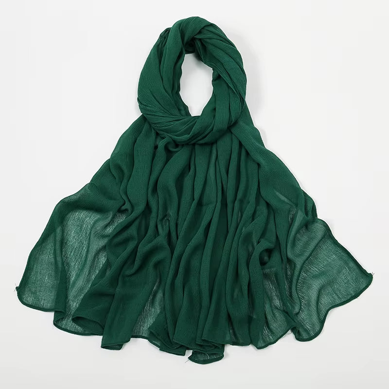 New Crinkle Rayon Hijabs Women Scarf Solid Headscarf Wrap Big Size Plain Long Shawls Muslim Women Hijab Islamic Turban Headbands