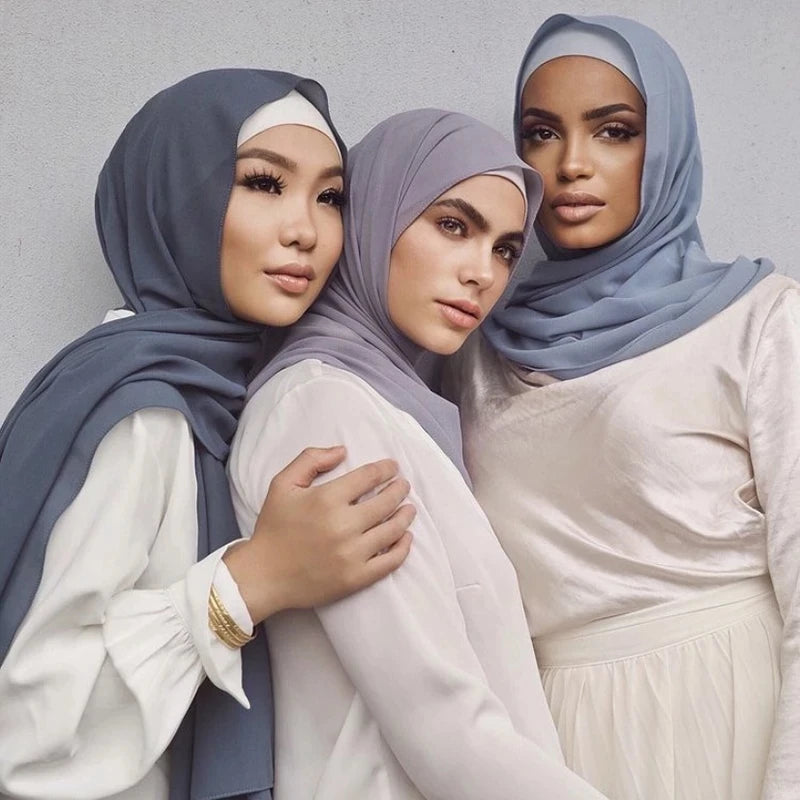 New Fashion Women Solid Chiffon Headscarf Ready to Wear Instant Hijab Scarf Muslim Shawl Islamic Hijabs Arab Wrap Head Scarves