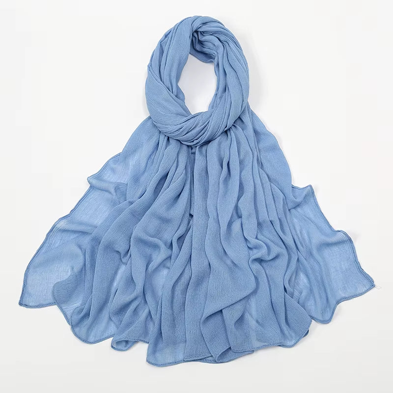 New Crinkle Rayon Hijabs Women Scarf Solid Headscarf Wrap Big Size Plain Long Shawls Muslim Women Hijab Islamic Turban Headbands