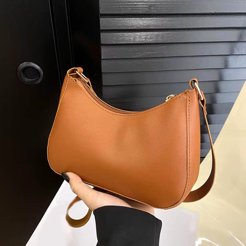 Retro Solid Color PU Leather Women's Shoulder Bag - Fashionable Hobos and Crossbody Handbags