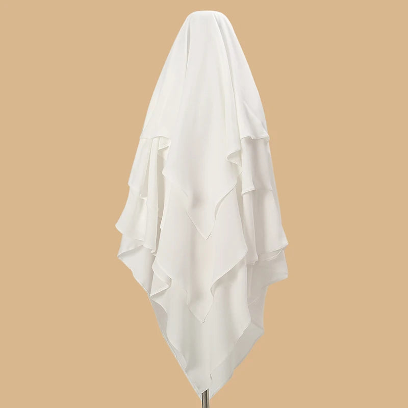 Plain Three-Layer Chiffon Hijab Prayer Khimar Solid Color Arabian Türkiye Shawl Headscarf 136*120Cm
