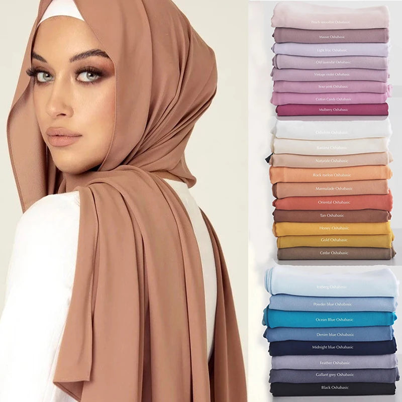 New Fashion Women Solid Chiffon Headscarf Ready to Wear Instant Hijab Scarf Muslim Shawl Islamic Hijabs Arab Wrap Head Scarves